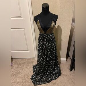 Ranna Gill Black and Gold Maxi Dress